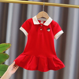 Set đầm mùa hè cổ bẻ dáng đuôi cá mùa hẻ mát mẻ cho bé gái từ 9-33kg