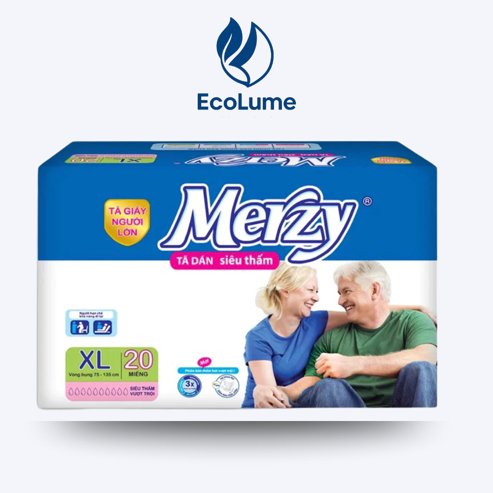 Tã dán người già Merzy XL 20 miếng siêu thấm, bỉm cho người già khô ...