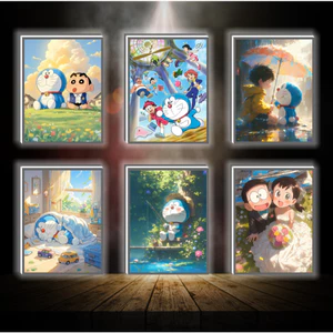 Tranh đèn led 3D đổi màu Doraemon - Tranh đèn led 3D trang trí bàn làm việc, đèn ngủ quà tặng sinh nhật