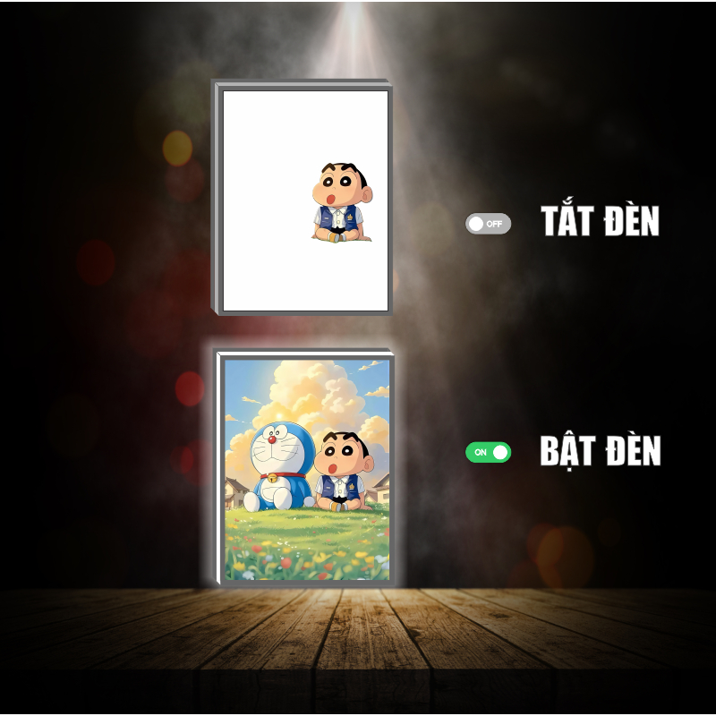 Tranh đèn led 3D đổi màu Doraemon - Tranh đèn led 3D trang trí bàn làm việc, đèn ngủ quà tặng sinh nhật