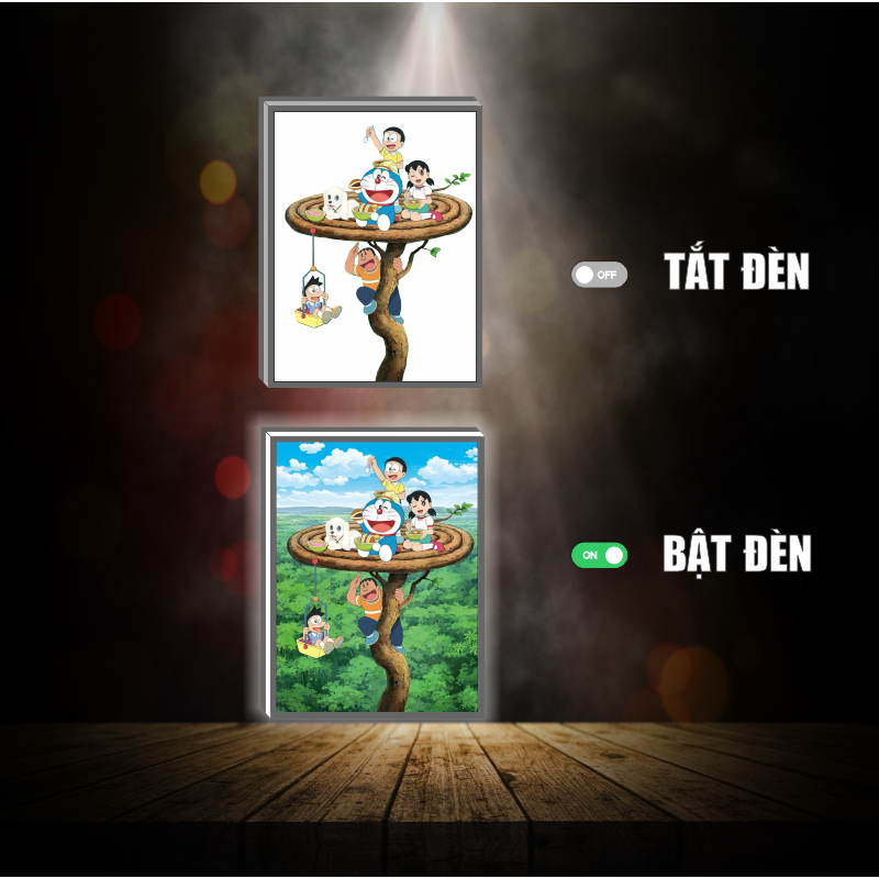 Tranh đèn led 3D đổi màu Doraemon - Tranh đèn led 3D trang trí bàn làm việc, đèn ngủ quà tặng sinh nhật
