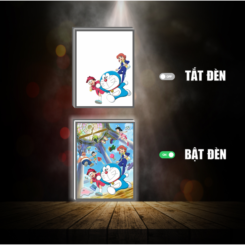 Tranh đèn led 3D đổi màu Doraemon - Tranh đèn led 3D trang trí bàn làm việc, đèn ngủ quà tặng sinh nhật