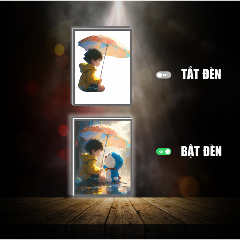 Tranh đèn led 3D đổi màu Doraemon - Tranh đèn led 3D trang trí bàn làm việc, đèn ngủ quà tặng sinh nhật