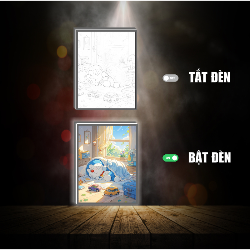 Tranh đèn led 3D đổi màu Doraemon - Tranh đèn led 3D trang trí bàn làm việc, đèn ngủ quà tặng sinh nhật