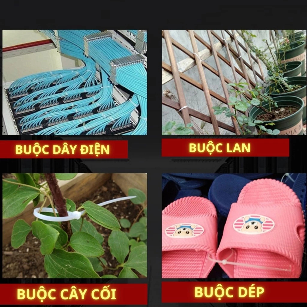 Set 100c dây rút nhựa dẻo chắc, combo 100c dây thít nhựa chất lượng cao đủ size