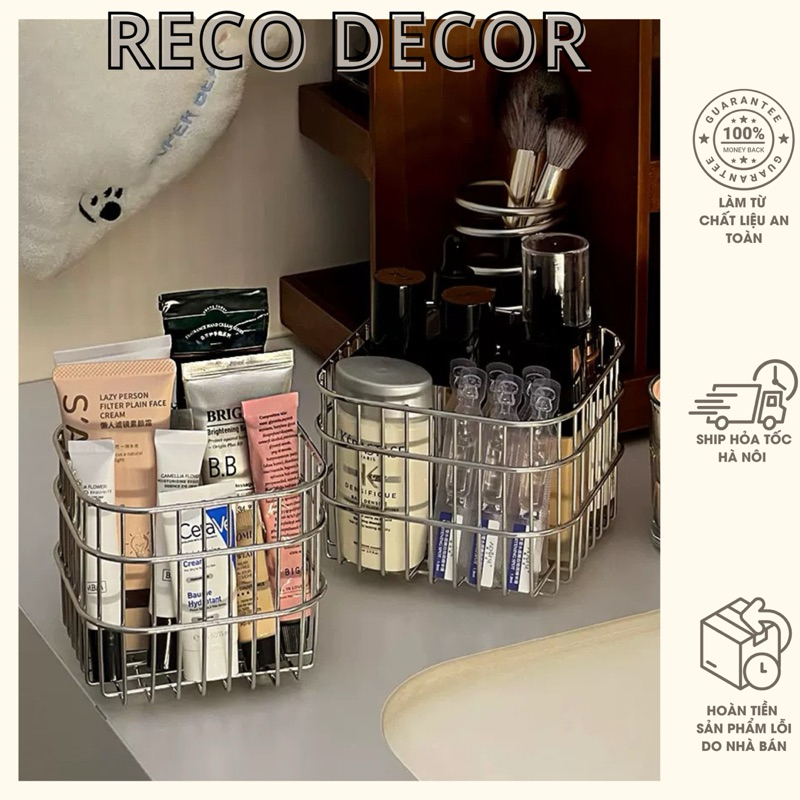 Giỏ Đựng Đồ Bằng Thép Không Gỉ Dụng Cụ Sắp Xếp Đa Chức Năng Để Bàn Mỹ Phẩm RECO