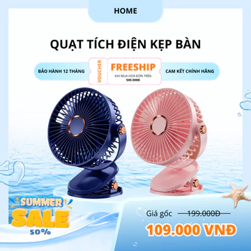 Quạt tích điện mini để bàn, Quạt kẹp bàn, Kẹp Xe Đẩy xoay 360 độ pin sạc