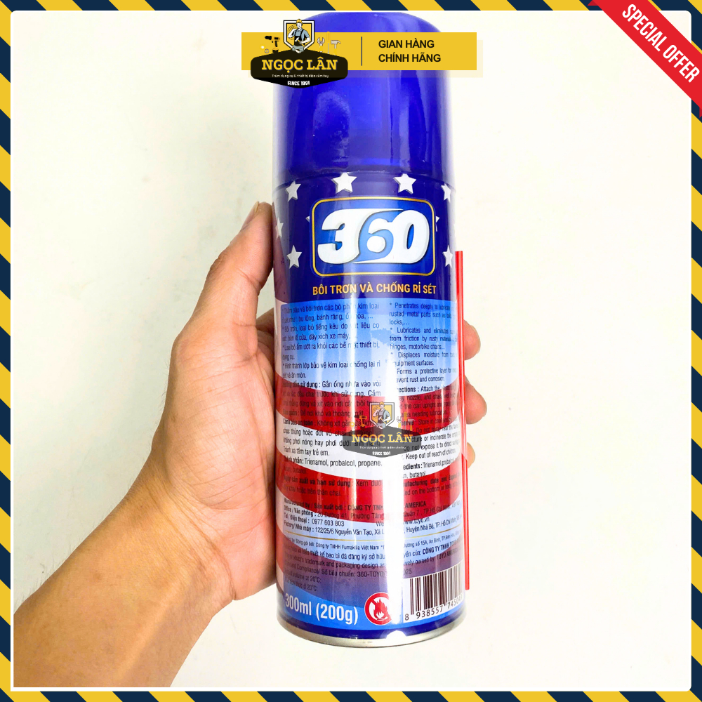 Chai xịt bôi trơn & chống rỉ sét đa năng 360 cao cấp 300ml (từ nhà sản xuất chai xịt bóng TOYO)