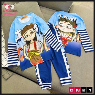 Đồ bộ tay dài quần dài tay bé trai chất thun lạnh in 3D cho bé trai họa tiết hoạt hình cho bé từ 10 đến 42kg