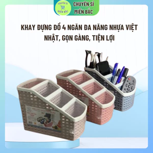 Khay đựng đồ 4 ngăn đa năng nhựa Việt Nhật cao cấp - Khay nhựa cắm bút, Remote, đồ dùng học tập, văn phòng 4 ngăn