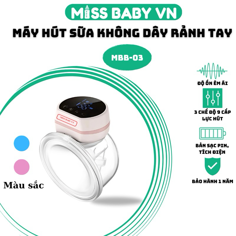 ( Bảo hành 1 năm) Máy hút sữa không dây rảnh tay MISS BABY 3 chế độ hút với 9 cấp lực hút