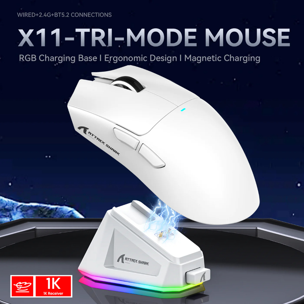 Chuột ATTACK SHARK X11, Không dây, Dock sạc rời, LED RGB, 3 Modes ...
