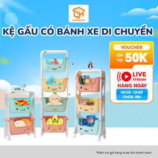 Kệ Gấu Hokori 5576 Việt Nhật Đựng Đồ Đa Năng - Kệ Nhựa Hình Gấu 2,3, 4 Tầng Có Bánh Xe Di Chuyển Tiện Lợi Cam Homeware