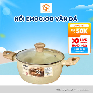 Nồi EMOOJOO vân đá Trắng hai quai chống dính 20cm, 22cm,24cm [DÙNG CHO MỌI LOẠI BẾP] Cam Homeware