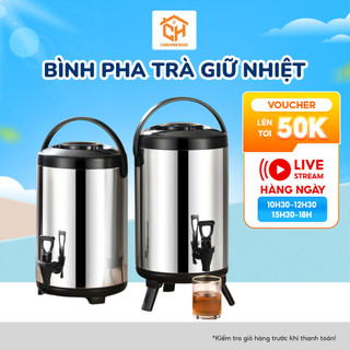 Bình Ủ Trà  Giữ Nhiệt Nóng Lạnh  3 Lớp Inox 304, Bình Ủ Trà Sữa  6L 8L 10L 12L Cam Homeware