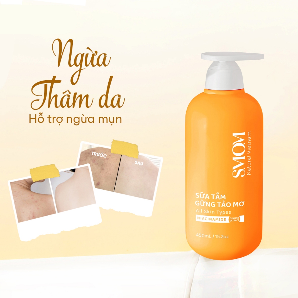 Thiết kế của Sữa Tắm Gừng Tảo Mơ SMOM 450ML Hỗ Trợ Làm Sạch Sâu Loại Bỏ Bụi Bẩn Bã Nhờn An Toàn Dịu Nhẹ Cho Da Nhạy C...