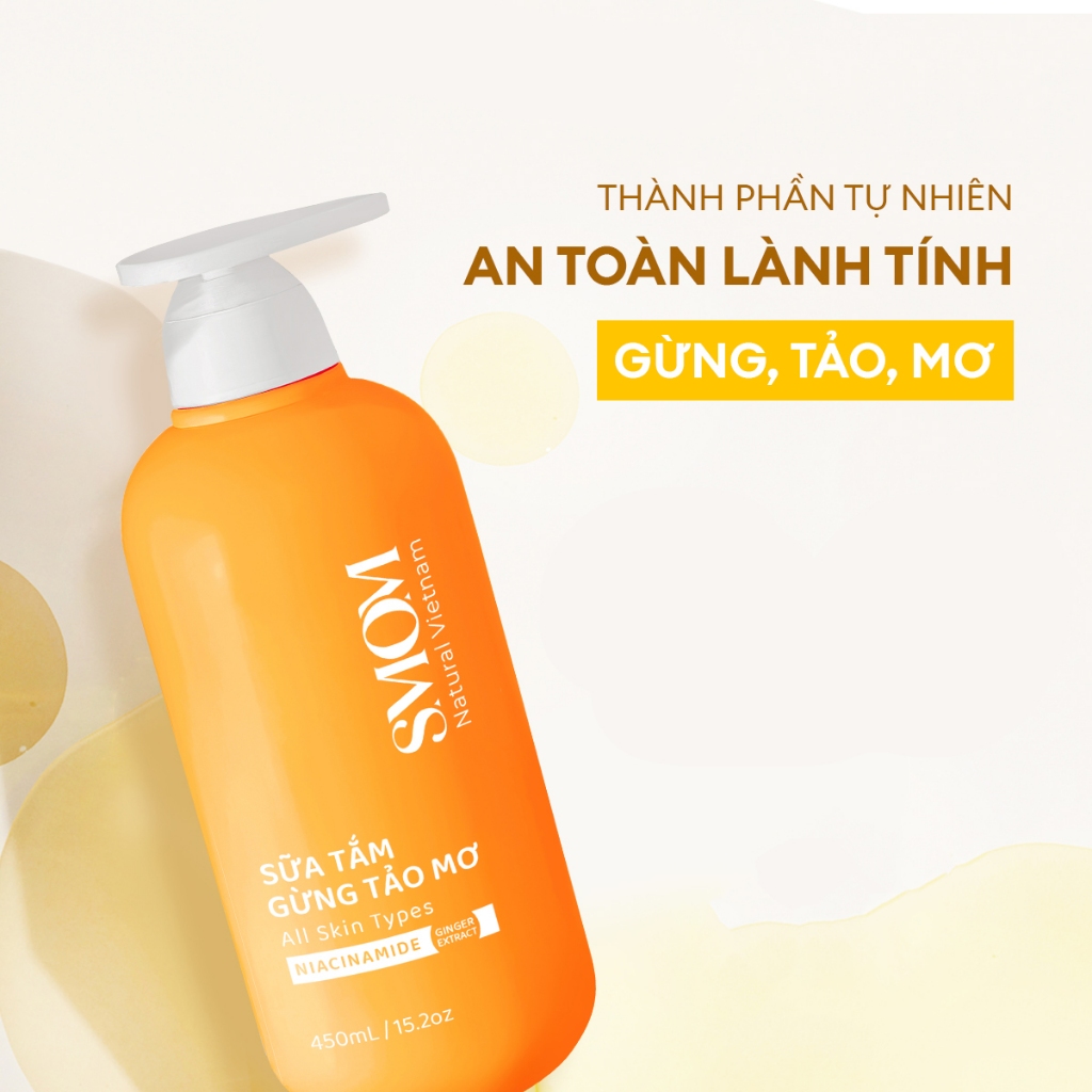 Sử dụng Chai Sữa Tắm Gừng Tảo Mơ SMOM 450ML Hỗ Trợ Làm Sạch Sâu Loại Bỏ Bụi Bẩn Bã Nhờn An Toàn Dịu Nhẹ Cho Da Nhạy C...