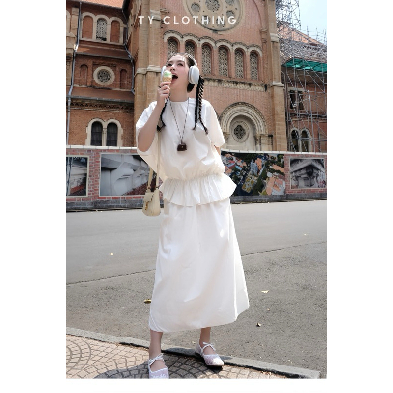 Set Thô Bo Chun Eo - Hàng Thiết Kế - Màu Trắng - TYCLOTHING