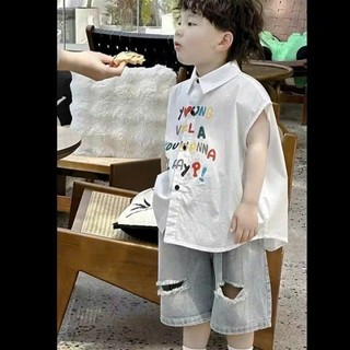 SET JEAN PHONG CÁCH CHO BÉ TRAI -  Quần Jean Ngố Mềm Mix Aó Sơ Mi Hàn