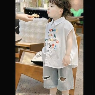 SET JEAN PHONG CÁCH CHO BÉ TRAI -  Quần Jean Ngố Mềm Mix Aó Sơ Mi Hàn