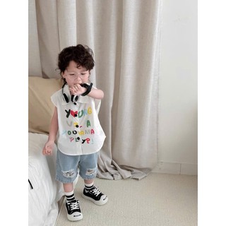 SET JEAN PHONG CÁCH CHO BÉ TRAI -  Quần Jean Ngố Mềm Mix Aó Sơ Mi Hàn