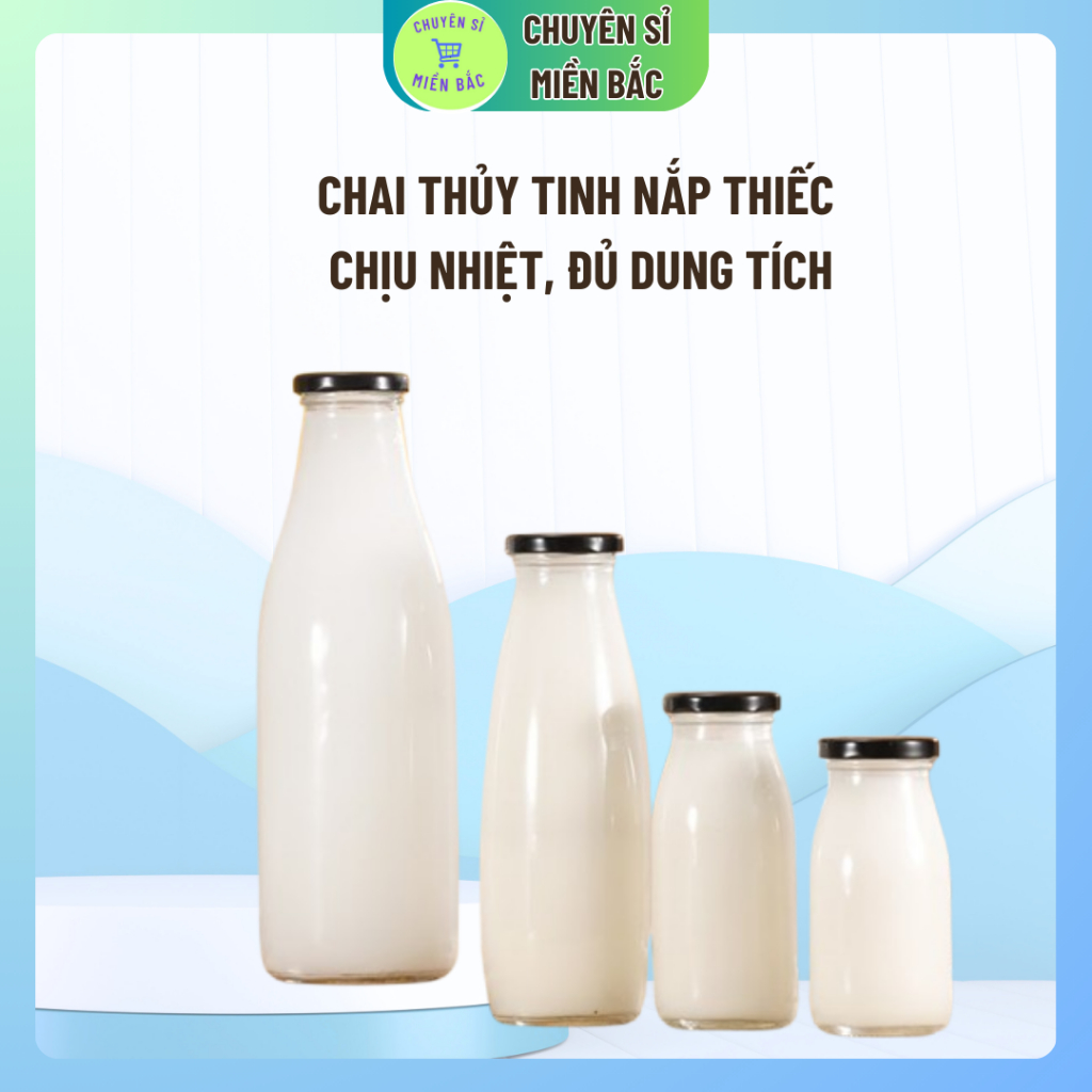 Chai Thủy Tinh Nắp Thiếc 200ml, 250ml, 300ml, 500ml,1000ml (Chai trơn, không in hình) - Đựng sữa hạt, nước ép, detox
