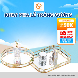 Khay Pha Lê Tráng Gương Chữ Nhật Viền Mạ Vàng Đựng Mỹ Phẩm Decor Trang Trí Cam Homeware