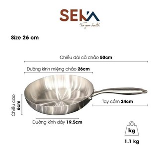 Chảo Tuyết Inox Nguyên Khối SEKA Dùng Cho Mọi Loại Bếp 3 Size Hàng Chính Hãng Cam Homeware