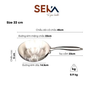 Chảo Tuyết Inox Nguyên Khối SEKA Dùng Cho Mọi Loại Bếp 3 Size Hàng Chính Hãng Cam Homeware