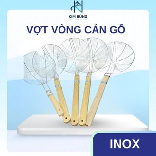 [Giá Xưởng] Vợt Vòng Inox Cán Gỗ Lớn nhiều Size, Vợt lưới vớt thức ăn chiên ráo dầu cán gổ tự nhiên