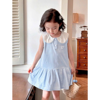 [B&G] Đầm váy sát nách cotton màu xanh mùa hè cho bé gái từ 2-12 tuổi