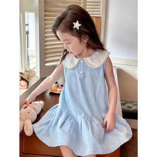 [B&G] Đầm váy sát nách cotton màu xanh mùa hè cho bé gái từ 2-12 tuổi