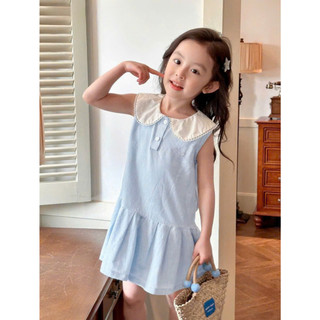 [B&G] Đầm váy sát nách cotton màu xanh mùa hè cho bé gái từ 2-12 tuổi
