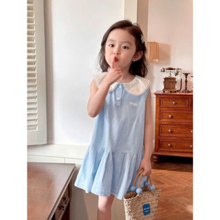 [B&G] Đầm váy sát nách cotton màu xanh mùa hè cho bé gái từ 2-12 tuổi
