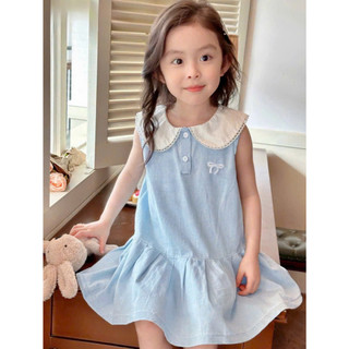 [B&G] Đầm váy sát nách cotton màu xanh mùa hè cho bé gái từ 2-12 tuổi
