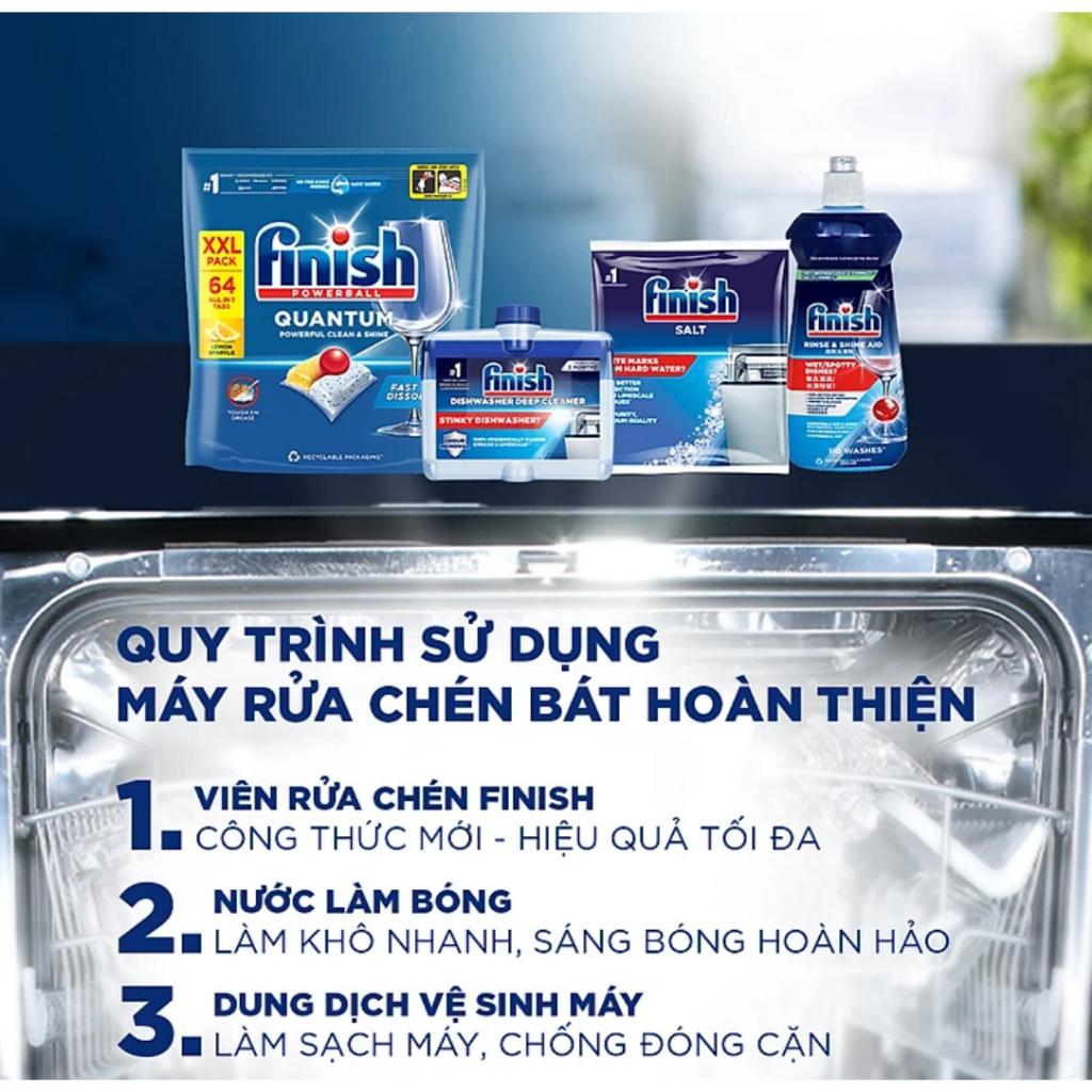 [TẶNG BÌNH GIỮ NHIỆT] Bộ Sản Phẩm Finish Muối Rửa Bát, Nước Làm Bóng, Viên Rửa Và Dung Dịch Vệ Sinh Máy Nhập Khẩu Đức
