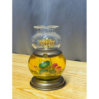 (Mẫu mới) Đèn dầu thờ cúng sen thuỷ tinh cao cấp 2 màu vàng, trắng cao 15;18;20cm
