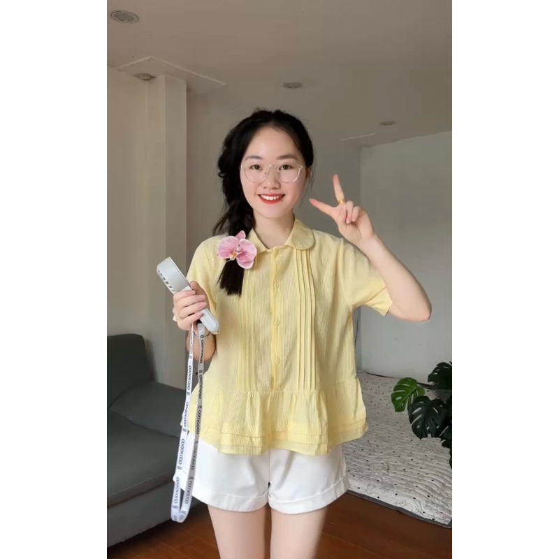[Bảng màu new 2026] Áo Sơ mi cổ sen xếp li 8 màu hàng quảng châu A110