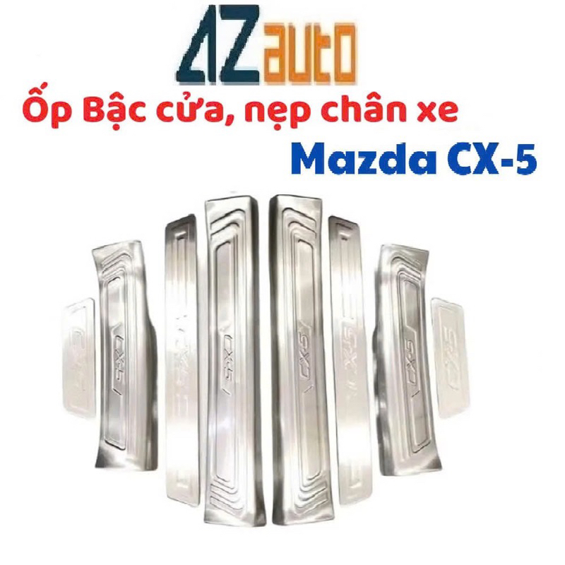 Ốp bậc cửa, nẹp bước chân xe Mazda CX5 2018-2025 inox 304 sáng bóng