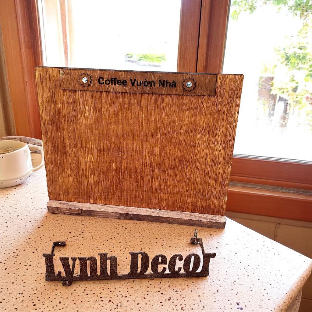 Menu gỗ size A3, khắc laser, in UV phẳng - Lynhdecor miễn phí khắc logo theo yêu cầu