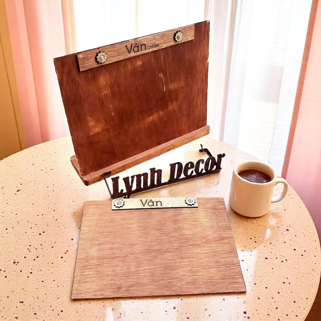 Menu gỗ size A3, khắc laser, in UV phẳng - Lynhdecor miễn phí khắc logo theo yêu cầu