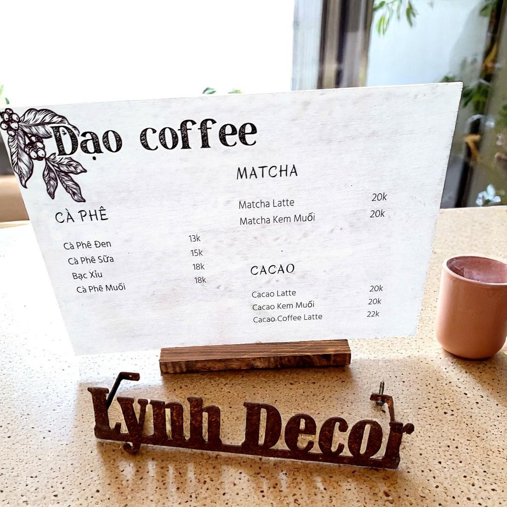Menu gỗ size A3, khắc laser, in UV phẳng - Lynhdecor miễn phí khắc logo theo yêu cầu