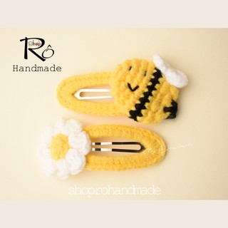 Kẹp tóc hoa nhỏ nhụy vàng bằng len cho nữ và bé gái xinh xắn 6cm |Cặp tóc mái đẹp |Shop Rô Handmade