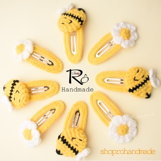Kẹp tóc hoa nhỏ nhụy vàng bằng len cho nữ và bé gái xinh xắn 6cm |Cặp tóc mái đẹp |Shop Rô Handmade