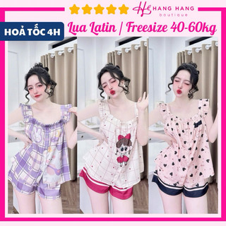 Đồ ngủ nữ 40-60kg, đồ ngủ 2 dây cánh tiên nút nhún ngực quần đùi lụa latin mịn mát 60CS05, đồ bộ nữ đồ mặc nhà dễ thương