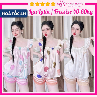 Đồ ngủ nữ 40-60kg, đồ ngủ 2 dây cánh tiên nút nhún ngực quần đùi lụa latin mịn mát 60CS05, đồ bộ nữ đồ mặc nhà dễ thương