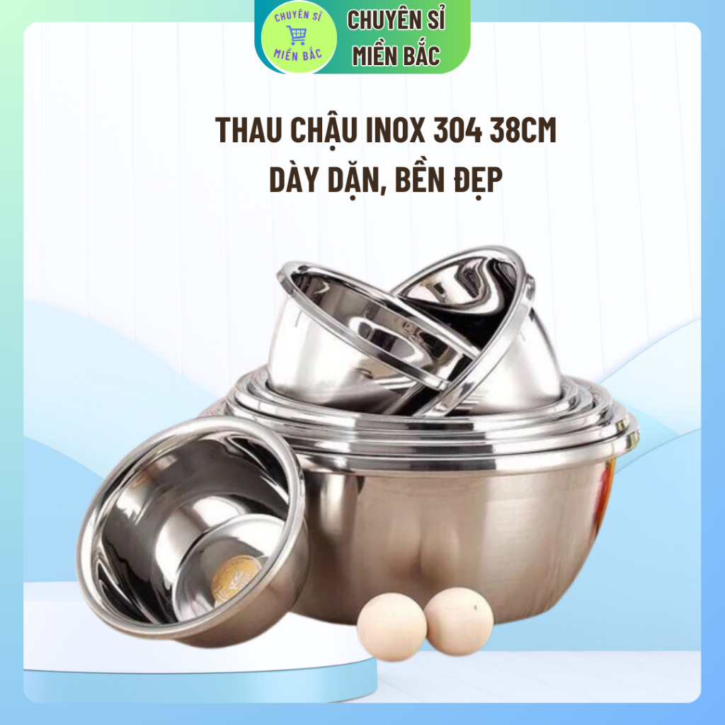 Thau Chậu Inox 304 38cm Hàng Cao Cấp Nhập Khẩu Trực Tiếp Dày Dặn, Đẹp