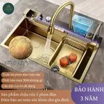 [Hàng Nhập Khẩu] Chậu rửa chén bát 5 phím đàn màu VÀNG nano, inox 304 cao cấp, vòi rửa đa năng, màn hình LED nhiệt độ — ảnh 1