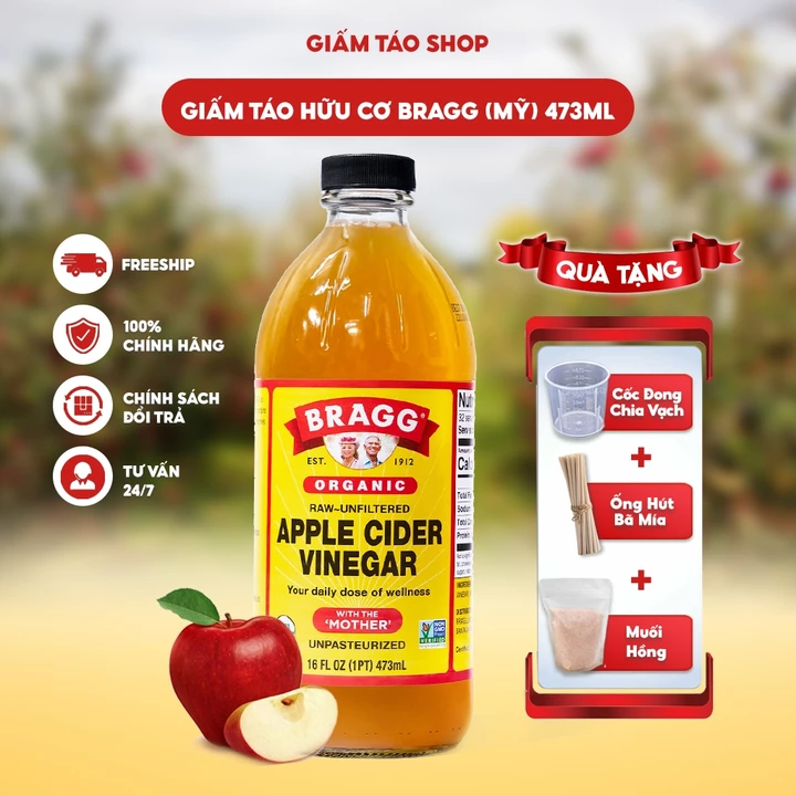 Giấm Táo Shop | Giấm Táo Hữu cơ Bragg (Mỹ) - Giấm Mẹ Tự Nhiên, Hỗ Trợ Sức Khỏe Toàn Diện