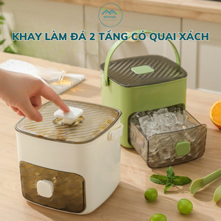 Hộp làm đá 2 tầng có tay cầm, nhấn 1 lần lấy đá dễ dàng tiện lợi